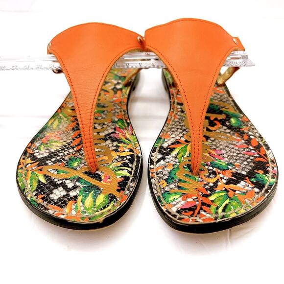 SAM EDELMAN Greta UK EDITION Size 8.5 Orange Floral Flat Sandal Slingback Shoes - Picture 2 of 8